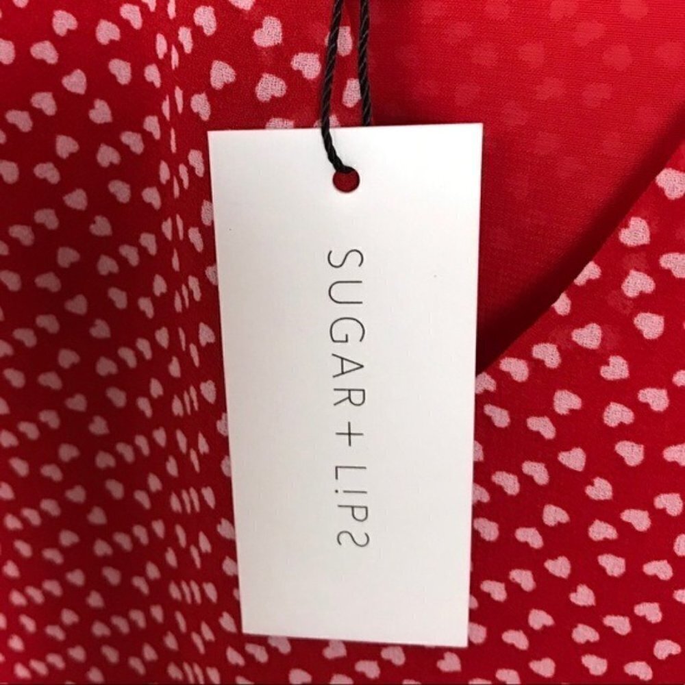 Sugarlips Red Heart Print Short Flutter Sleeve Bl… - image 6